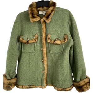 Tasha Polizzi Sandleblanket Jacket Shacket Faux Mink Trim Sz L RJ10111 Western